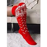 Kuschelsocken Herren 43-46 Weihnachten Damen, Warme Lange Warme Strümpfe Frauen Knie Über Den Socken Baumwoll-Strümpfe Frauen Oberschenkelsocken High Weihnachten (Red, One Size)
