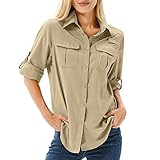 yeyity Hemd Damen UPF 50+ UV Schutz Langarmshirt Damen Outdoor Schnelltrocknend Sommer Shirts Safari Kleidung Wanderhemd Casual Button Down Tops(5071,Khaki,S)