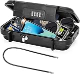 IBVIVIC Tragbare Tresor mit Zahlenschloss und Drahtseil, Wasserdichter Mini Sicherheitsbox für Hause, Büro, Strand, Reisen 24 x 14 x 5,8 cm, Schwarz