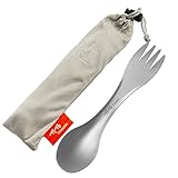 TiTo Titanium Outdoor 2-in-1 Titan Löffel/Spork mit Griff,Multifunktional Tragbare Ultraleichtem Besteck Camping Rucksackreisen mit Aufbewahrungstasche für Trekking (Sandsprühen)