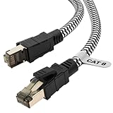 Qiuean Cat 8 5m Lan Kabel,Nylon Geflochtener Netzwerkkabel,40Gbps 2000MHz Hochgeschwindigkeits Ethernet Kabel,S/FTP Patchkabel mit Vernickelt Rj45-Stecker für Ps5/Laptop/Router/Gaming/Modem