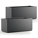 Casaria® 2X Blumenkasten 'Ethica' 80L 80x36x35cm Ablaufboden Kunststoff Winterfest Garten Pflanzkübel Übertopf Pflanzkasten Blumenkübel Anthrazit