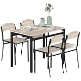 HOMCOM Essgruppe 5-Teilig 100 x 63 cm Esstisch mit 4 Stühlen Rechteckig Esszimmergruppe Modern Küchentisch Set für kleine Raum, Esszimmer, Küche, Eiche