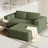 Vesgantti 202 cm Modulares Ecksofa L-Form, 2-Sitzer Cord Sofa mit Federkern, Extra Tiefe Sitzfläche, Komfortables Polstersofa mit Ottomane, Ohne Montage, Rutschfester Boden, Grün