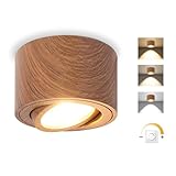 GeyouLux LED Aufbauspot Dimmbar - Extra Flach & 30° Schwenkbar Ø80x50mm Deckenspots Dunkles Holz - inkl. 5W 500LM LED Modul 230V - 3000K/4000K/6500K Aufbauleuchte Aufputz Spots Aufbaustrahler 1 Stück