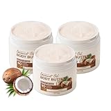 Coconut Body Butter 200g,Natürliche Körperbutter mit Kokosextrakt für trockene Haut,Für bis zu 48 Stunden Feuchtigkeit,Intensive Feuchtigkeitspflege als Body Lotion,Für Tägliche Anwendung (3PC, 200g)