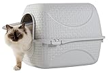 Katzentoilette Katzenklo Haubentoilette mit Rattan Optik, Filter und Streuschaufel (Weiß)