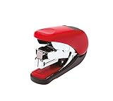 PLUS Japan, Mini-Flachhefter ST-10V in Rot, Flachheftgerät mit Kraftunterstützung, Heftleistung bis maximal 20 Blatt, Mini Tacker, inklusive 300 Heftklammern No. 10, 1er Pack (1 x 1 Hefter)