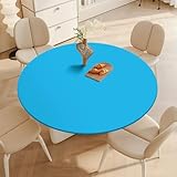 DOTBUY-SHOP Abwaschbar Runde Tischdecke mit Gummizug, Feste Farbe Elastische Outdoor Tischdecke, Wasserabweisend Tischtuch, Gartentischdecke für Esszimmer Geburtstag (Blau 01,160cm)