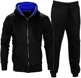 Unisex Kinder Mädchen Jungen Trainingsanzug Kontrast Set Langarm Fleece Reißverschluss Hoodie Top Hose Jogging Jogger Gym Schule Größe 7-13 Jahre, Black Royal, 13 Jahre