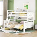 MQGPM Etagenbett 90x200 und 140x200 cm mit Lattenrost und Rausfallschutz, Stockbett Holzbett mit Leiter, Bett für Kinder und Jugendliche, Weiß