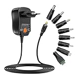 Zolt 12W Universal Netzteil 3V 4.5V 5V 6V 7.5V 9V 12V 1A AC DC Schaltnetzteil mit 8 DC-Steckern für Lautsprecher Kamera Lampe Tablet und mehr Haushaltselektronik, 1000mA max.