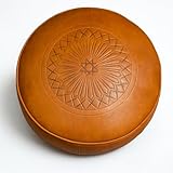 ChamChimi Pouf Braun, Handgefertigten Marokkanischer Echtleder Sitzpouf, Ungefüllt, Bequemer Sitzkissen für Erwachsene, Sitzpuff Rund, Bodenkissen aus Echtleder