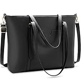 NUBILY Handtasche Shopper Damen Groß 15.6 Zoll PU Leder Shopper Schwarz Laptop Umhängetasche Gross Business Aktentasche Frauen Retro Schule Taschen