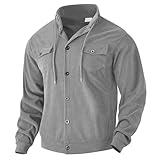 Herren Cordhemd mit Knopfleiste, lässig, langärmelig, leicht, Overshirt mit Brust-Pattentasche, grau, M