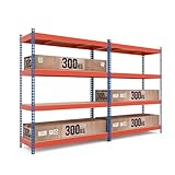 baudim - 2er Set Schwerlastregal, Fachlast 1200kg, Robustes Lagerregal, Stahlregal, Lastenregal, Garageregal,Weitspannregal, Keller, Werkstatt, 180x180x60 Orange/Blau