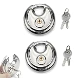ANBOO 2 Stück 70mm Vorhängeschloss Rund mit Edelstahlschäkel Disc Schloss Edelstahl Rostfrei wetterfest Rund mit 2 Schlüssel Diskusschloss Rundbügelschloss