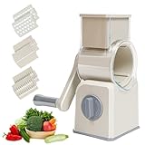 Gemüseschneider, Käsereibe, Reibe für Gemüse mit 3 Trommelblättern, Spiralschneider Gemüse, Küchenreibe Trommelreibe Manuelle Trommelreibe, Gemüsereibe für Käse, Gurken usw (beige)