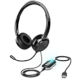 XAPROO USB Headset mit mikrofon, USB/3,5-mm PC Kopfhörer mit Lautstärkeregler, Stummschalttaste, Computer On-Ear-Headset mit Mikrofon, Kopfhörer mit langem Mikrofonkabel für Laptop, PC