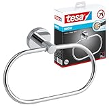tesa SMOOZ Handtuchring, verchromt - Handtuchhalter-Ring oval - zur Wandbefestigung ohne Bohren, inkl. Klebelösung - 185mm x 130mm x 50mm