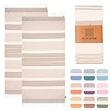 MOMOMUS Pack von 2 Fouta XL oder Strandhandtuch Baumwolle 100% - Saugfähig, Ultraweich, Kompakt - Ideal als Strandtuch, Hamamtuch und Saunahandtuch - Beige, 90x180cm