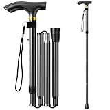 Maxentico Gehstock Herren(Schwarz), Folding Damen Spazierstock Gehhilfen Walking Stick, Gehhilfe Stock für Senioren Erwachsene Mit Clever Cane, teleskop Klappbar Faltbare Gehstöcke Reisestock