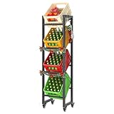 YITAHOME Getränkekistenregal Schmal für 4 Kisten mit Industrierollen & Verstellbaren Füßen, Platzsparend Standfest, Bierkistenregal Inkl. 2 Haken, Flaschenöffner & Alle Werkzeuge, 40 x 32 x 152cm