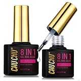 Nagelkleber Gel Kunstnägel 8 in 1: CHUCHU UV Nagellack Base Coat, Nail Glue Extra Stark zum Kleben von Press on Nails, Nageltips, Fake Nails, Künstliche Nägel, 16ml