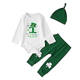 Generisch St Patricks Day Babykleidung Set Langarm Strampler Hose Mütze Erstausstattung für Jungen Mädchen (Green, 3-6 Months)