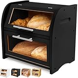 Arise Bambus Brotkasten mit Belüftung, Großer Brotaufbewahrungsbehälter, 2 Regale und Sichtfenster, Holz Brotbehälter für Hörnchen, Brötchen, Brotaufbewahrung. 40 x 26 x 37 Brotbox - Selbstmontage