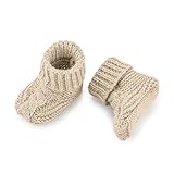 Weiche Babyschuhe gestrickt, Babychucks Unisex Strickschuhe, warme gehäkelte Stricksocken Patik für Neugeborene 0-6M (Beige o. Schleife)