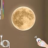 LOGT LED Mond Wandleuchte mit Fernbedienung RGB Dimmbar Runde Wandlampe Innen mit Stecker und Kabel Mond Design Lampe Wand Deko Wandbeleuchtung APP Kontrolle Nachtlampe für Schlafzimmer,40CM