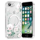 Saqmkil Handyhülle Magnetische für iPhone 8/7/SE 2020/SE 2022 4,7' Hülle,Kompatibel mit MagSafe, Durchsichtig Aesthetic Muster Blumen Mädchen Case, Transparent Weich Silikon TPU Stoßfeste Cover, 04