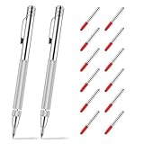 OUZHOU 2 Stück Wolframcarbidstift Stift mit 12 Ersatz Red Hat Markierspitzen Ersatzmarkerspitzen,Anreißnadel Hartmetall Anreißwerkzeug für Keramik,Keramik,Metallblech und Glas