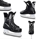 ATTABO Hockey Schlittschuhe Herren in Schwarz Größe 42 EU Eishockey Schlittschuhe mit Schnürung Eislaufschuhe Herren mit Edelstahlklinge Ice Skates Für Anfänger bis 100 kgKomfortabel und Warm
