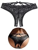 ohyeahlady Slip Ouvert Für Frauen String Große Größen Spitze Dessous Damen Sexy Unterwäsche mit Loch Curvy Höschen Unterhosen im Schritt Offen Hipster Offener Schritt Übergroße Reizwäsche Schwarz,M