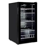 °CUBES Getränkekühlschrank 90L mit Glastür & 4 variablen Ablagen | Kompakter Flaschenkühlschrank, perfekt für zu Hause, Büro, Partys & Gastro | Stilvoller Kühlschrank mit Glastür, schwarz