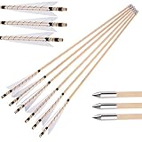 AMEYXGS Bogenschießen Holzpfeile 32 Zoll Bogenpfeile Jagdpfeile mit 5' Truthahnfeder Holz Pfeilschaft Zielpfeile für Recurvebogen Traditioneller Langbogen (6)
