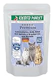 Kiebitz Markt Premium Pouchbeutel Lammallerlei, Kalb, Rind mit Spätzle & Cranberries und Distelöl Katzenfutter Nassfutter 12x95 g