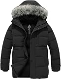 Wantdo Herren Daunenjacke Winter Parka Warme Wintermantel Wasserdichte Jacke mit Kunstpelz Kapuze für Schnee, Wandern, Reisen Schwarz XXL