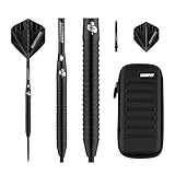 Champify® 23g 90% Tungsten Darts Set “Nighthawk” mit schwarzer Darttasche | 3 Steeldarts mit 9 Alu-Schäften & 9 Flights| Dart Set mit Zubehör | Dartpfeile mit Metallspitze