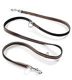 Jack & Russell Premium Hundeleine 2,0m Leder - Hunde Führleine verstellbar - Büffellleder, Neopren & Edelstahl Karabiner, Lederleine braun Tymothy (Braun)