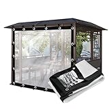 Wasserdichter transparenter Planenvorhang für den Außenbereich, robuste Kunststoff-Seitenteile mit Ösen für Terrasse, Balkon, Veranda, Pavillon (2 x 4 m) – wetterfeste Abdeckung