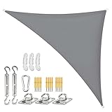 Sunal Sonnensegel Dreieckig 3x3x4.3m mit Befestigung Set,PES Polyester Wasserdicht,inkl Befestigungsseile,Für Sonnenschutz auf Balkonen,Gärten und Terrassen,Grau