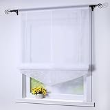 Joyswahl Raffrollo Voile Transparentes Bändchenrollo Lisa mit Tunnelzug Stickerei Gardine BxH 100x140cm Weiß 1er Pack