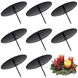 8 Stück Adventskranz für Kerzenhalter, Ø 6 cm Schwarz Adventskerzenhalter Metall Kerzenleuchter mit Dorn, für DIY Adventskranz Deko Weihnachten Kerzenteller