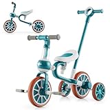 COSTWAY 4 in 1 Kinder Dreirad & Laufrad & Balance Bike & Schiebeauto mit verstellbarem Schiebegriff und abnehmbaren Pedalen,für Kinder im Alter von 2-4 Jahren (Grün)