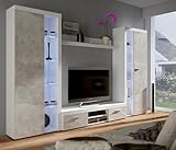 Kuechen-preisbombe TOP Wohnwand Rumba XL Anbauwand Wohnkombi Wohnzimmer Beton Optik + Weiss matt