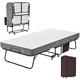 DSNAPE Klappbett 192x97cm, Gästebett Klappbar mit Matratze ca.13CM, Metallrahmen Klappbetten mit Rollen Belastbar bis 204KG