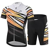 SXSHUN Kinder Jungen Fahrradtrikot Mädchen Schnelltrocknend Kurzarm Trikot & Kurze Radhose mit 3D Sitzpolster Atmungsaktiv Radsport-Bekleidung, Gleb, 122-128